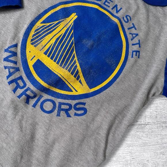 NBA Boys Golden State Warriers Shirt Raglan Long Sleeve XS 4/5 Grey Blue Tee - Picture 3 of 7
